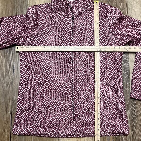 LL Bean Diamond Jacquard Anorak Full Zip Fleece Jacket Lg Red Hiking Fall 296574 - Picture 7 of 7